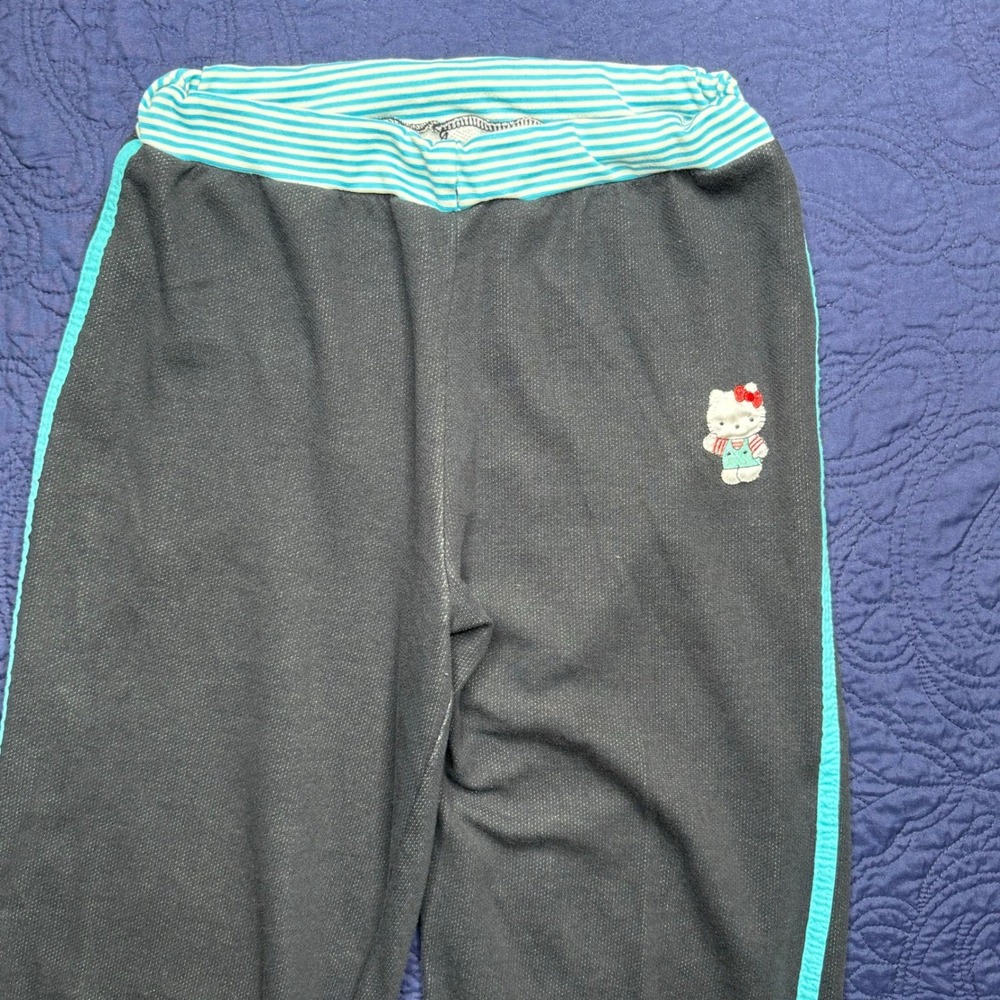 Sanrio Hello Kitty Lounge Pants Gray Turquoise Striped Waist Pajama Joggers